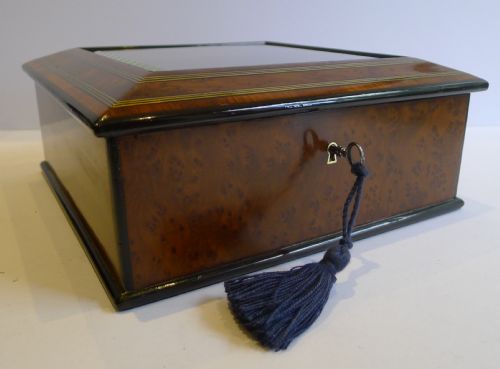 fig 1. Antique French Burr Walnut & Tulipwood Display Box c.1860 - Brass Inlaid