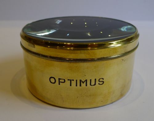 Large English Antique Brass Desk Magnifying Glass / Paperweight - Optimus Lens