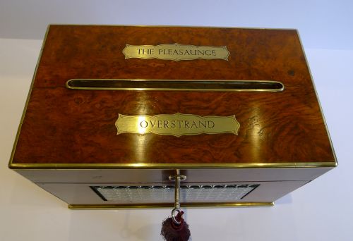 fig 1. Aristocratic Antique English Brass Bound Letters Box In Pollard Oak c.1860