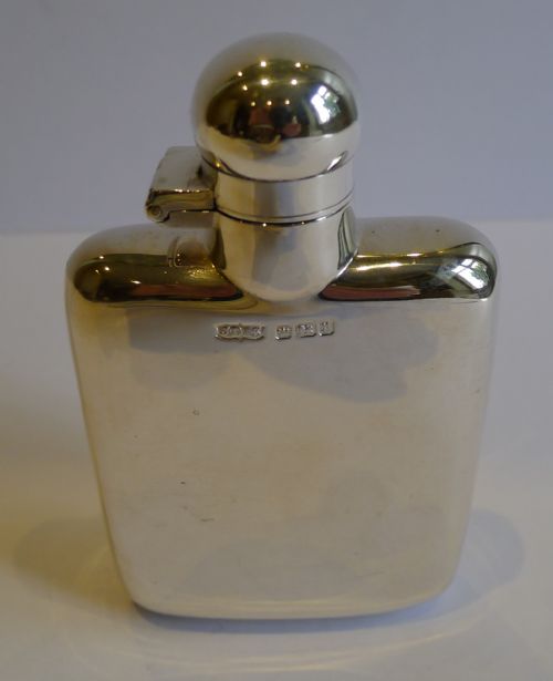Small Pocket Size Antique English Sterling Silver Hip / Whiskey Flask - 1907