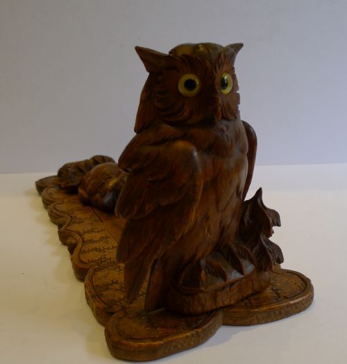 Stunning Quality Antique Figural Carved Black Forest Book Ends / Holder - Owls