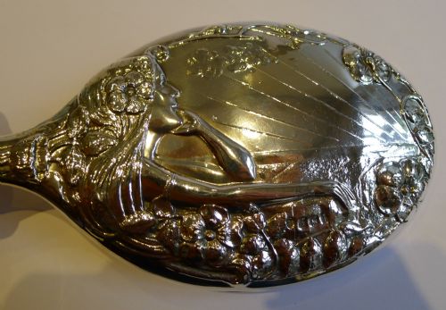 Antique English Art Nouveau Sterling Silver Dressing Table Mirror