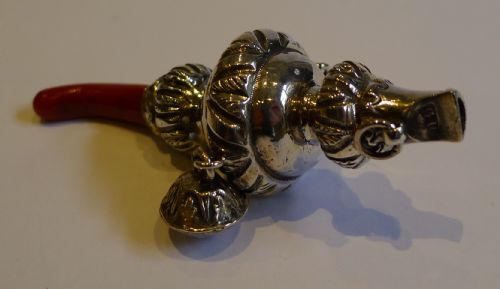 Antique English Sterling Silver & Coral Baby's Rattle C.1870 by George Unite