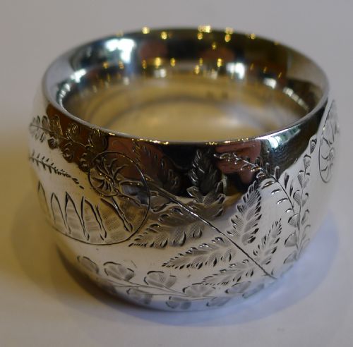 Top Quality Antique English Fern Engraved Sterling Silver Napkin Ring - 1899