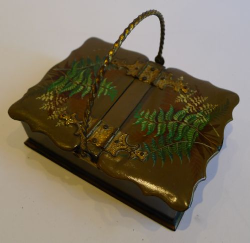 Antique Fern Ware Papier Mache Desk Box / Pen Wipe C.1880