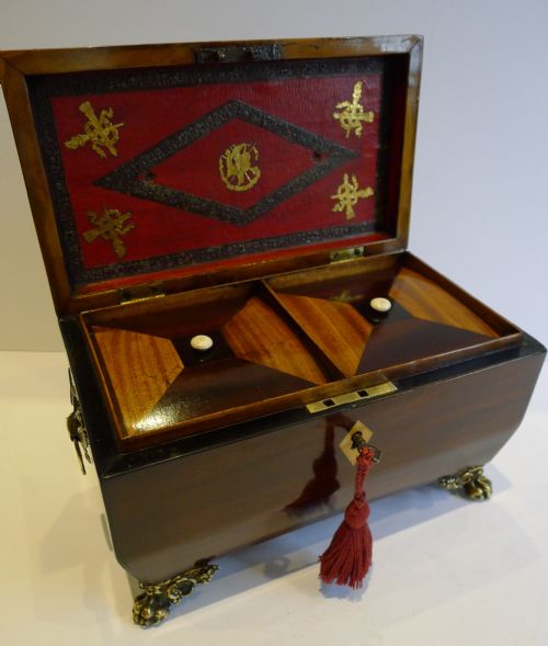 Antique English Mahogany Tea Caddy; Regency C.1820