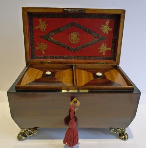 fig 1. Antique English Mahogany Tea Caddy; Regency c.1820