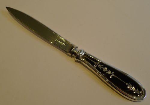 Sterling Silver and Tortoise Shell Letter Opener - Pique Inlay