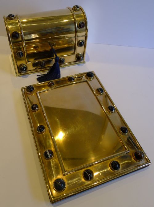 Grand Antique English Polished Bronze Desk Set with Onyx Mounts C.1860