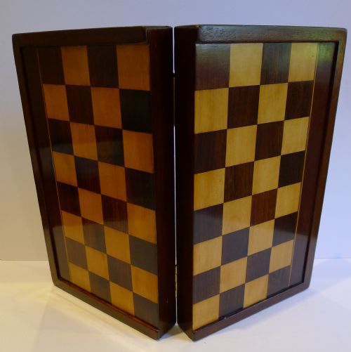 Antique English Folding Chess / Backgammon Board / Box C.1890