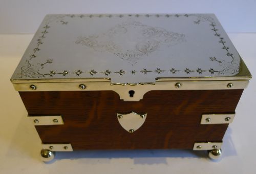 English Victorian Oak & Silver Plated Double Tea Caddy C.1880
