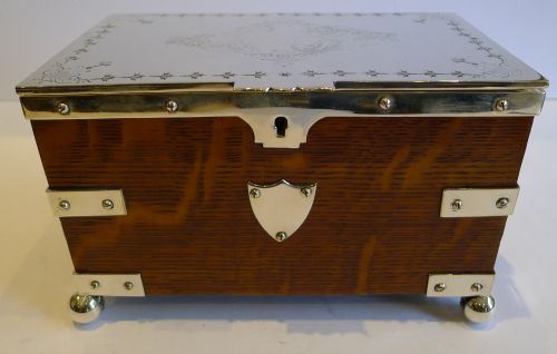 fig 1. English Victorian Oak & Silver Plated Double Tea Caddy c.1880