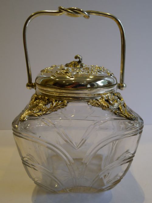 Stunning Antique French Cut Crystal & Silver Plated Biscuit Box C.1900