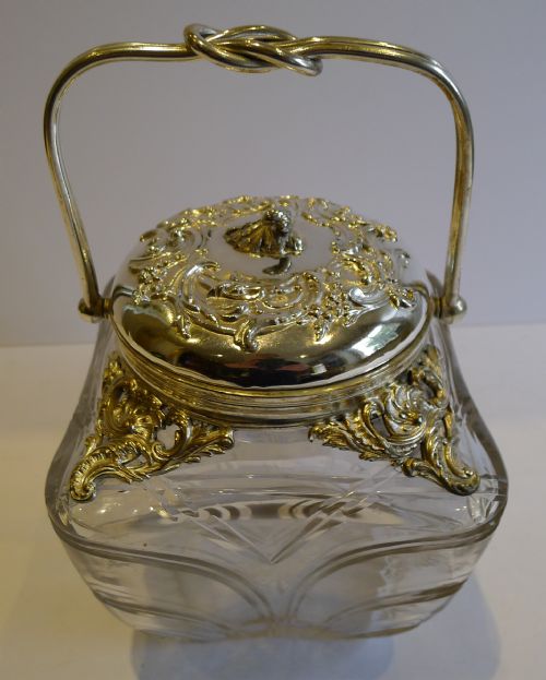 fig 1. Stunning Antique French Cut Crystal & Silver Plated Biscuit Box c.1900