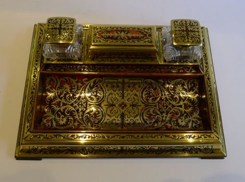 fig 1. Grand Large Antique English Tortoiseshell Boulle Desk Set by Leuchars & Son c.1890