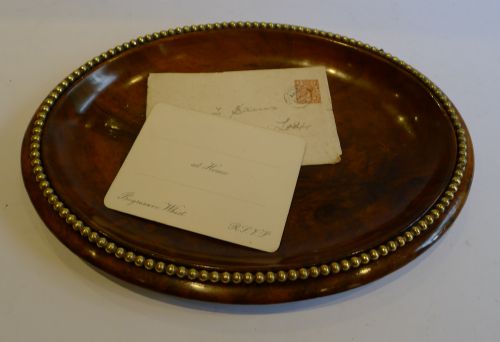 Antique English Walnut & Brass Desk Letter / Visiting Card Tray C.1850