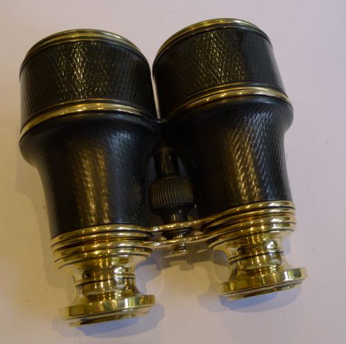 fig 1. Antique English Brass & Leather Binoculars