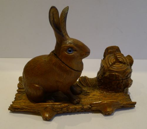 Charming Antique Figural Black Forest Desk Set / Inkwell C.1880