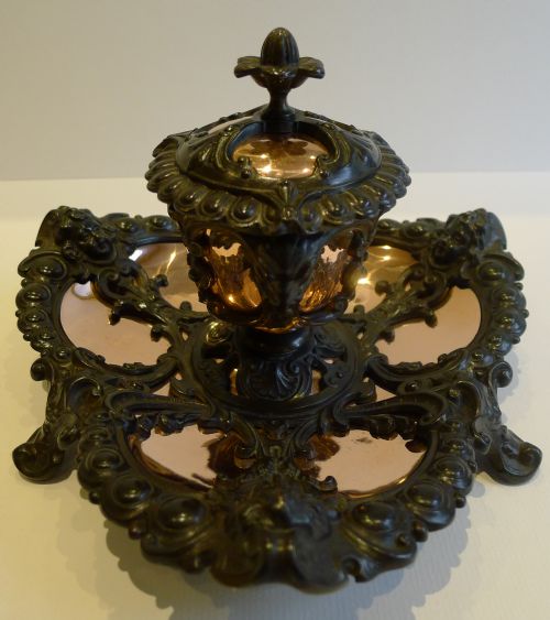 Magnificent & Striking Bronze & Polished Copper Inkwell - Cherubs C.1870