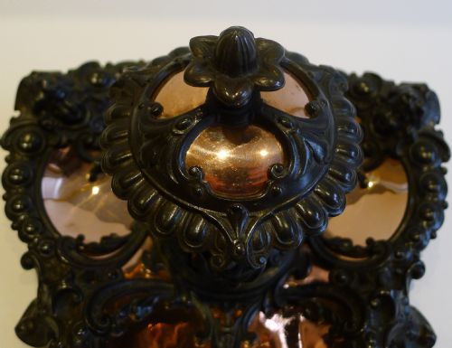 fig 1. Magnificent & Striking Bronze & Polished Copper Inkwell - Cherubs c.1870