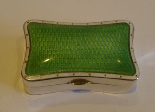 Antique English Sterling Silver & Guilloche Enamel Pill Box