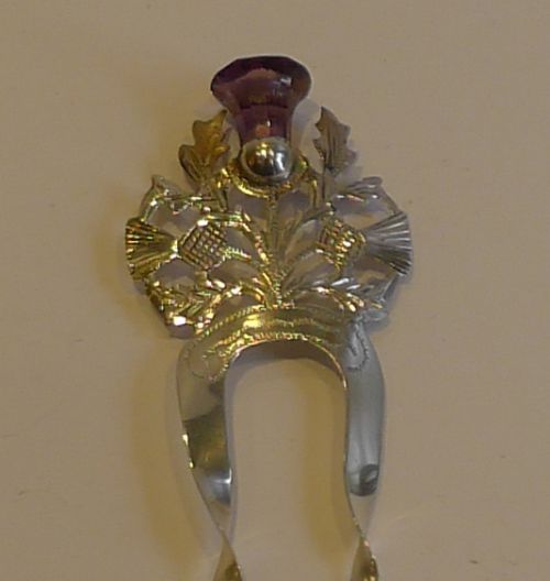 Rare & Unusual Antique Sterling Hair Comb - Scottish Thistles / Amethyst - 1907