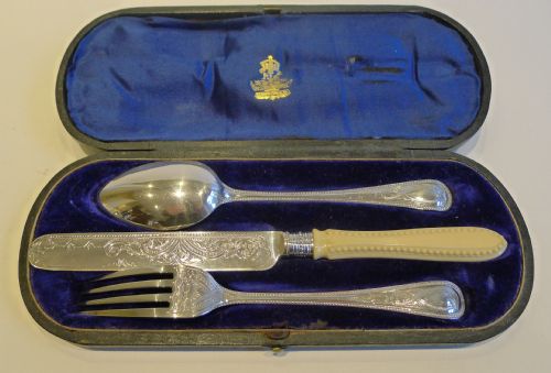 Antique English Sterling Silver & Ivory Child's Christening Set - Exeter 1869