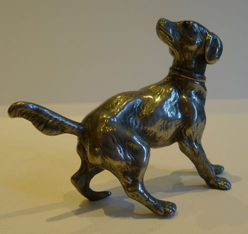 Antique English Figural Ink Pounce or Sander - Dog - Glass Eyes