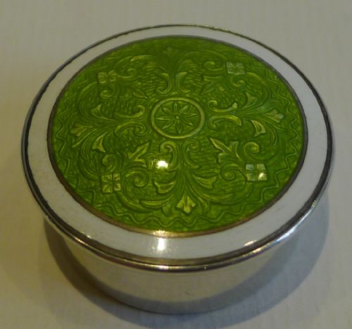 Stunning Antique English Sterling Silver & Guilloche Enamel Pill Box - 1909