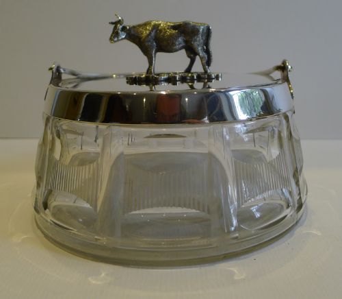 Antique English Cut Crystal & Silver Plated Figural Butter Dish C.1890