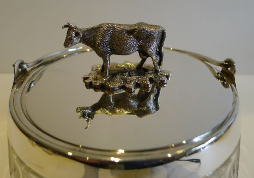 fig 1. Antique English Cut Crystal & Silver Plated Figural Butter Dish c.1890