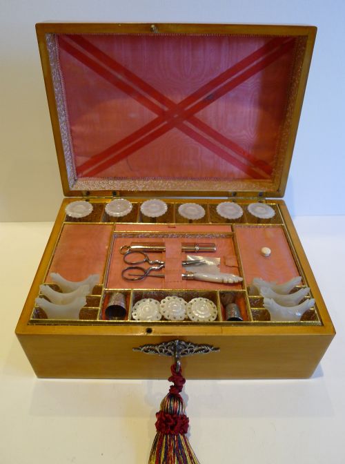 Pretty Antique French Apple Wood Fitted Sewing Box C.1830