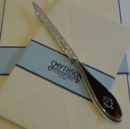Antique English Sterling Silver & Tortoiseshell Letter Opener - 1892