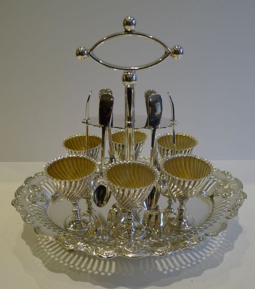 Handsome Antique English Silver Plated Egg Cruet for Six C.1890