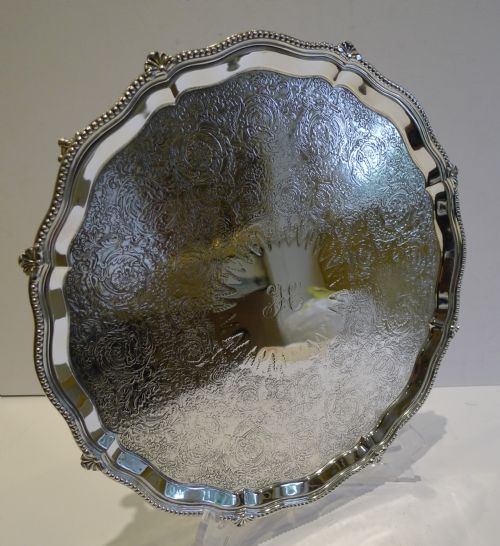 Antique English Silver Plated 12" Salver by James Dixon - Reg. 1870