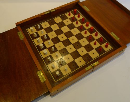Large Antique Jaques Travelling Chess Set - Signed. C.1910