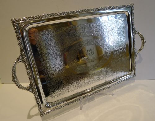 Quality Antique English Silver Plated Serving Tray by Mappin Brothers, Dated 1897