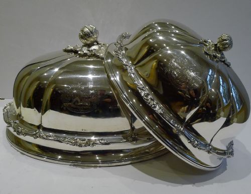 Grandest Pair Antique English Old Sheffield Plate Meat or Food Domes C.1840