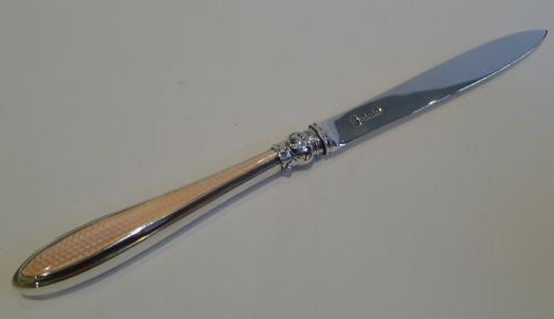 Antique English Sterling Silver & Pink Guilloche Enamel Letter Opener