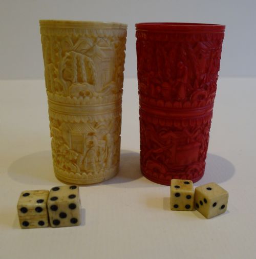 Fine Pair Antique Chinese Canton Dice Shakers C.1860