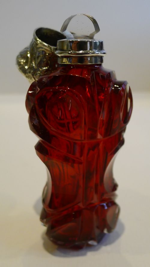 English Victorian Cut Glass Scent Bottle - Sterling Silver Lid C.1880