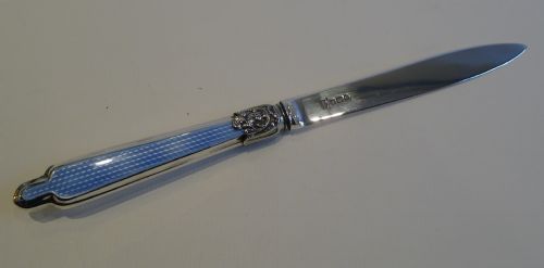 Antique English Sterling Silver & Pink Guilloche Enamel Letter Opener