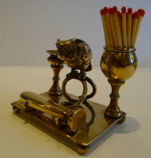 Charming Antique English Figural Desk / Sealing Set C.1900 - Owl