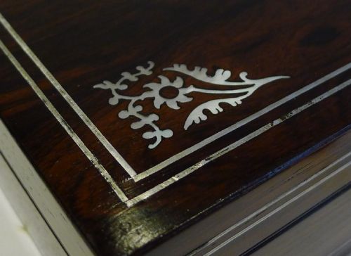 fig 2. Antique English Mother of Pearl Inlaid Games Box With Period Cards c.1840