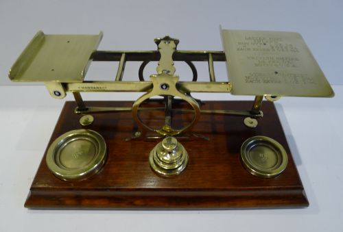 Antique English Mahogany & Brass Letter Scales - S. Mordan & Co., London C.1900