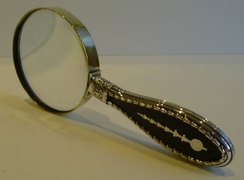 fig 1. English Sterling Silver & Tortoise Shell Magnifying Glass - Pique Inlaid