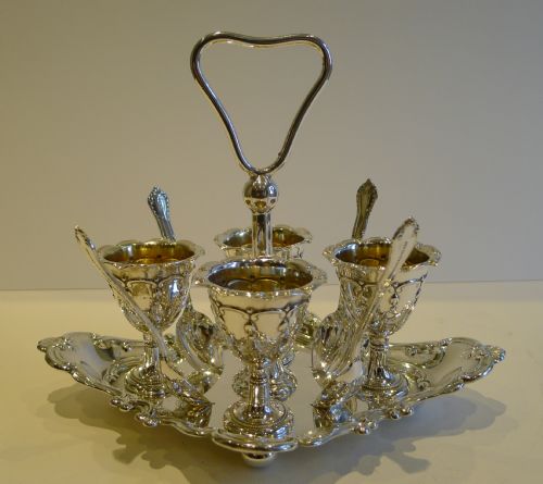 Antique English Silver Plated Egg Cruet for Four C.1900