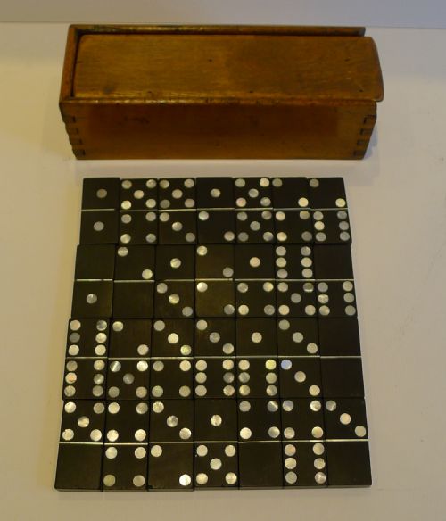 Rare Antique English Boxed Set Dominoes - Ebony and Mother of Pearl

rare Antique English Boxed Set Dominoes - Ebony and Mother of Pearl

