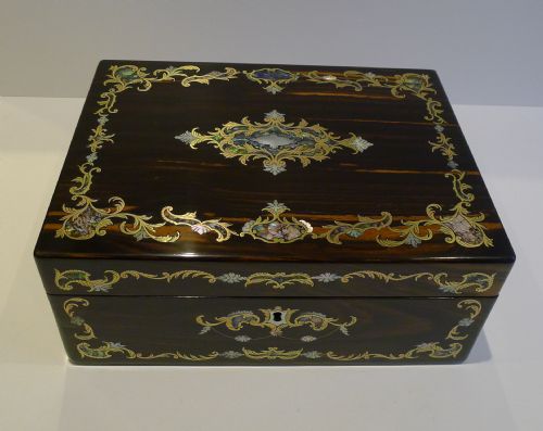 Magnificent Antique English Brass, Pearl & Abalone Shell Inlaid Box C.1850