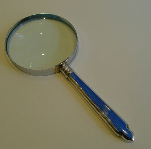 Sterling Silver and Blue Guilloche Enamel Magnifying Glass